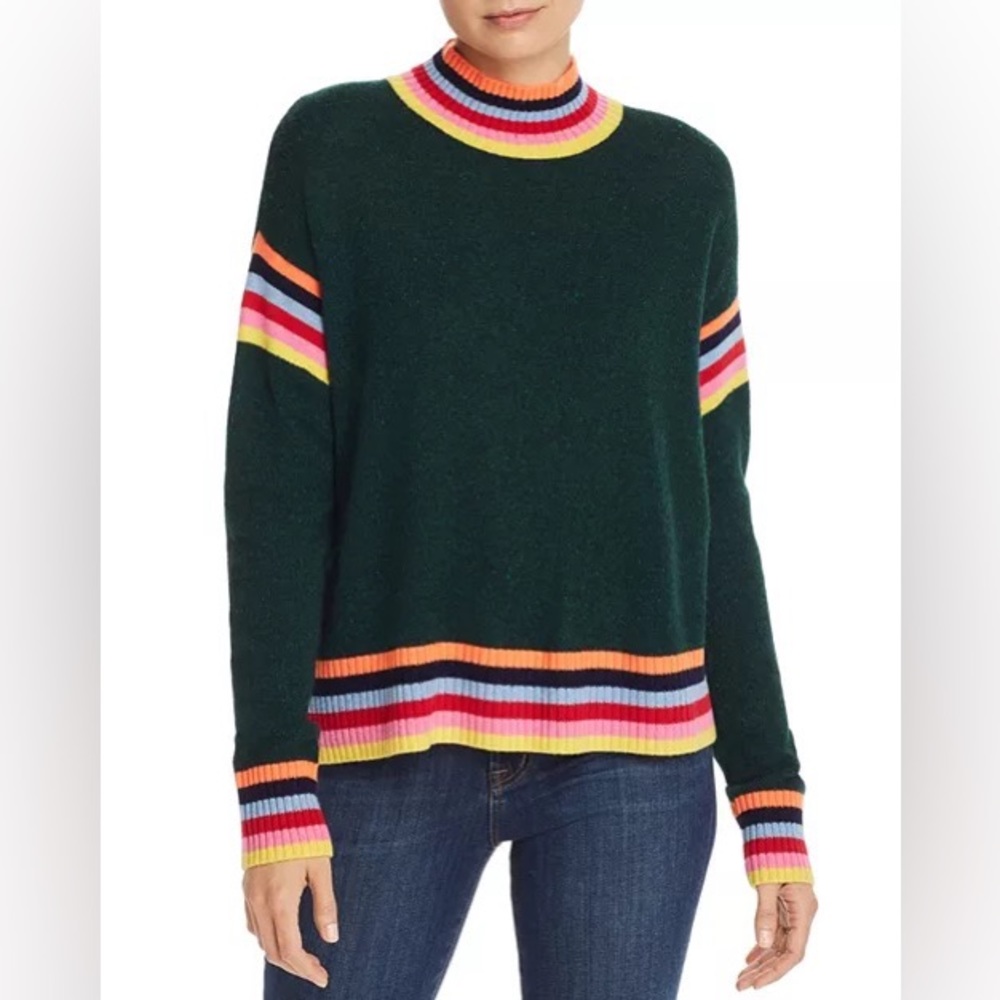 Aqua Rainbow-Trim Donegal Cashmere Sweater